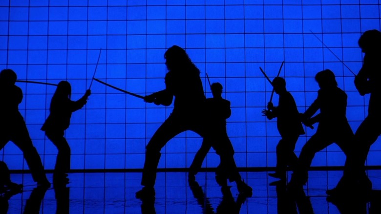 Silhouettes of the Bride and the Crazy 88s swordfighting in "Kill Bill Vol. 1" (2003)