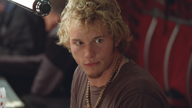 Chris Pratt looks up from computer