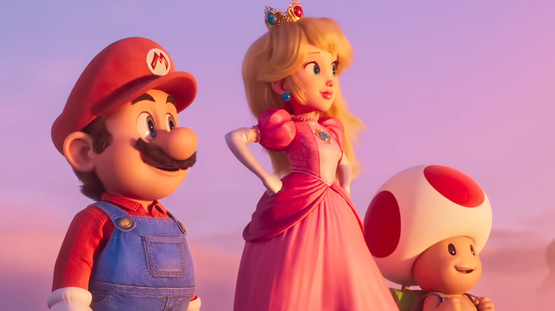 Mario, Peach, and Toad smile