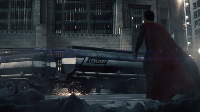 Superman dodges a LexCorp truck