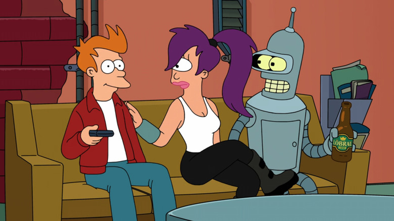 Fry, Leela, and Bender on the couch