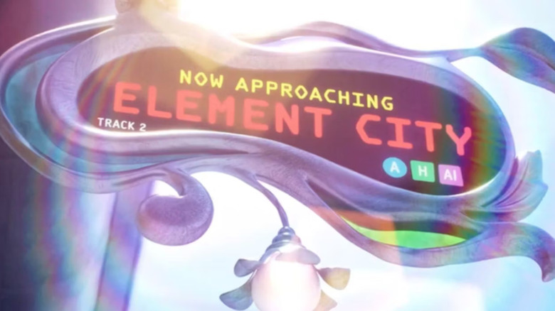 Element City train station sign with symbols reading A, H, and Al