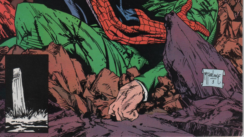 Spider-Man holding Captain Stacy in a comic cover