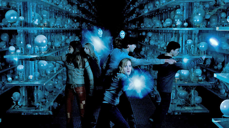 Dumbledore's Army duels Death Eaters in Hall of Prophecies