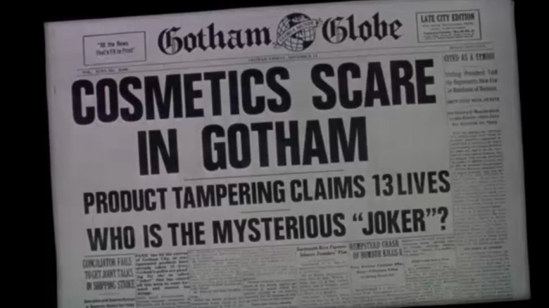 The Gotham Globe's cosmetics scare headline in "Batman" (1989)