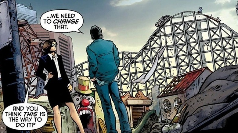 Sonia Zucco speaking to Dick Grayson at Amusement Mile in "Nightwing" #10 (1996)