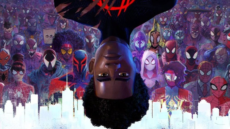 Miles and other Spider-People in a movie poster