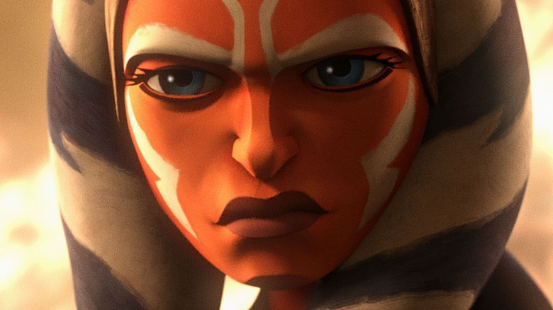 Ahsoka Tano glaring with fire in background