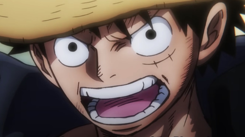 Luffy looks ahead and yells