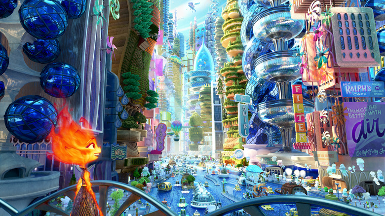 Ember looks out at the skyline of Element City