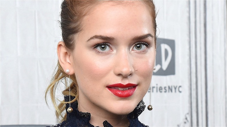 Elizabeth Lail wearing red lipstick