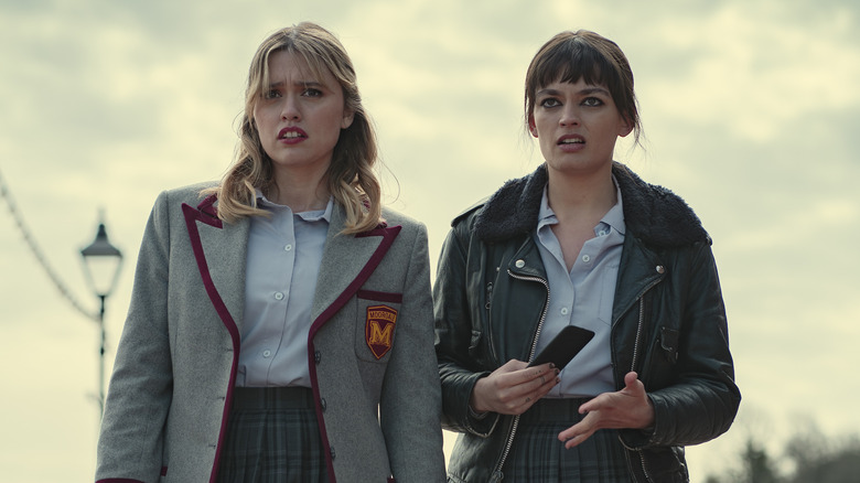 Aimee and Maeve wearing their school uniforms