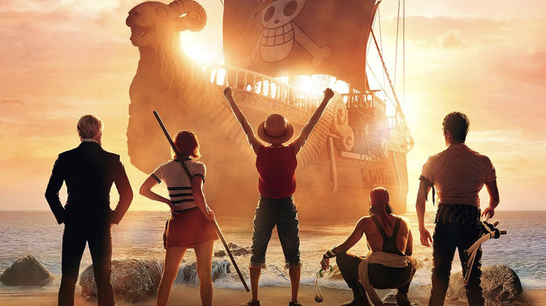 Characters of the One Piece live action series on Netflix looking toward the water