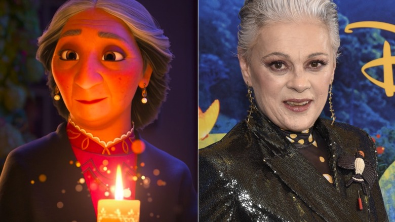 Abuela from Encanto (left); actor Maria Cecilia Botero (right)