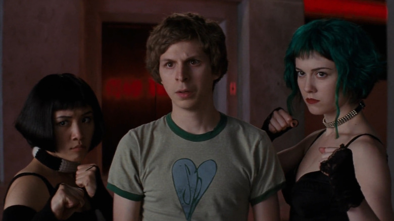 Knives Chau, Scott Pilgrim and Ramona staring