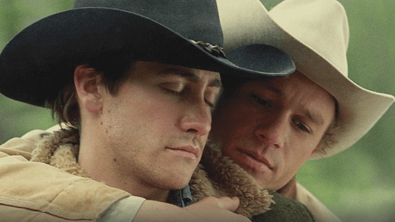 Heath Ledger hugging Jake Gyllenhaal