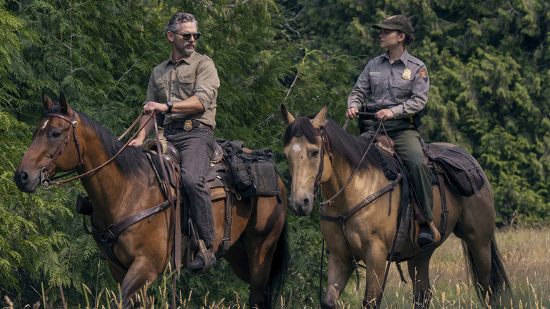 Kyle Turner and Naya Vasquez riding on horses
