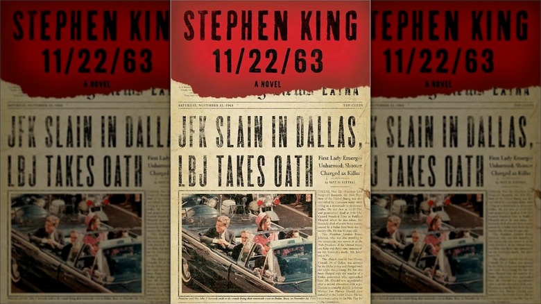 A newspaper headline about JFK's assassination on the cover for "11/22/63" (2011)