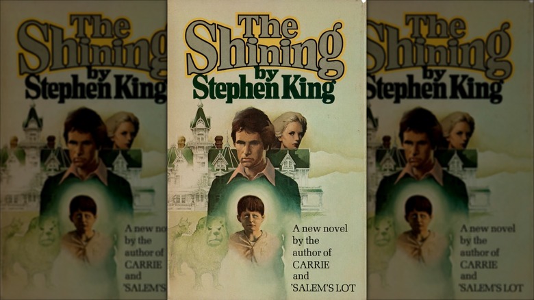 The Torrance family and the Overlook Hotel on the first edition cover of "The Shining" (1977)