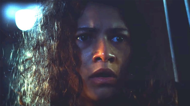 Zendaya looks worried as Rue in Euphoria