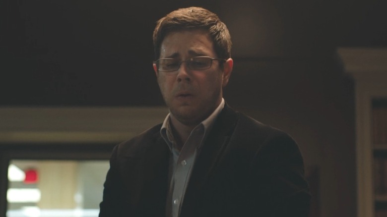 Eric Borsuk panicking during the heist in "American Animals" (2018)