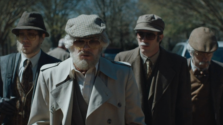 Eric Borsuk, Warren Lipka, Chas Allen and Spencer Reinhard in old age makeup in "American Animals" (2018)
