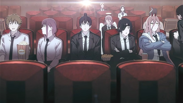 The Chainsaw Man crew sitting in a movie theater 