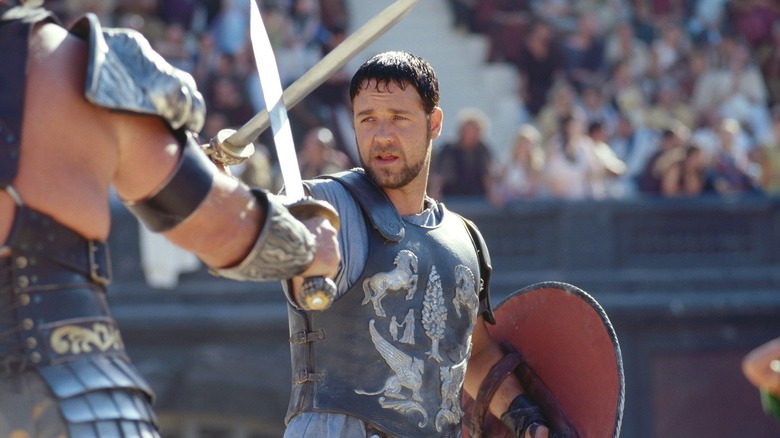 Maximus fighting in the arena in "Gladiator" (2000)