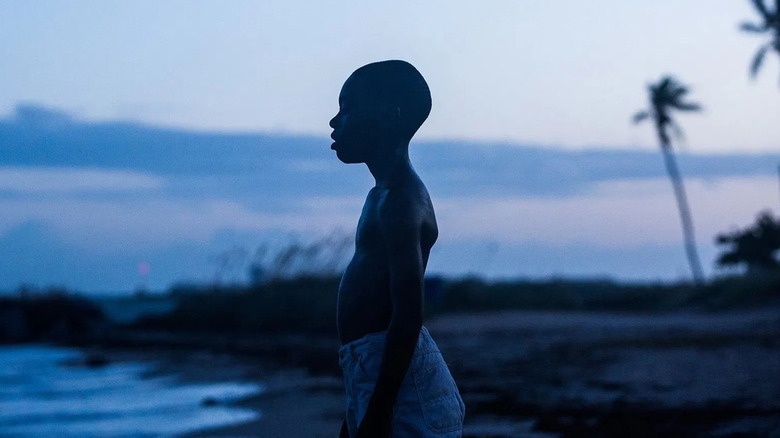 Young Chiron looking out into the ocean in Moonlight (2016)