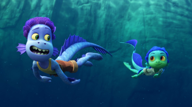 Alberto and Luca swimming in their sea monster forms in "Luca" (2021)