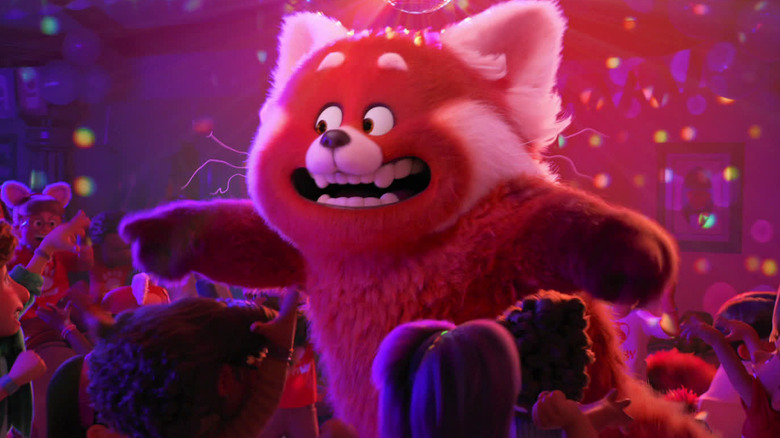 Mei in her red panda form dancing at a party in "Turning Red" (2022)