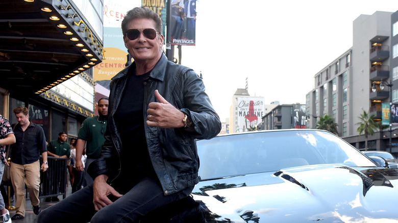 David Hasselhoff poses with KITT on an LA street