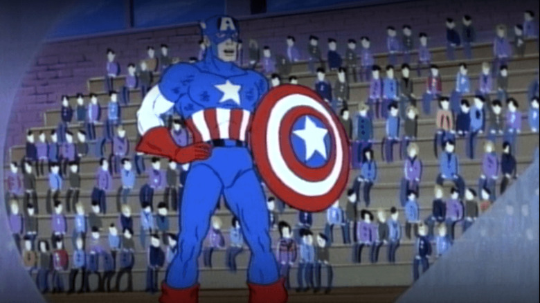 Captain America beside bleachers