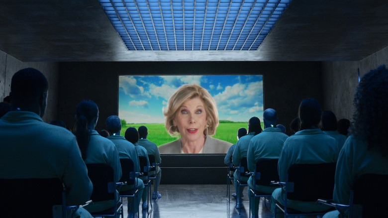 People watching a video of Christine Baranski on Stuart Fails to Save the Universe