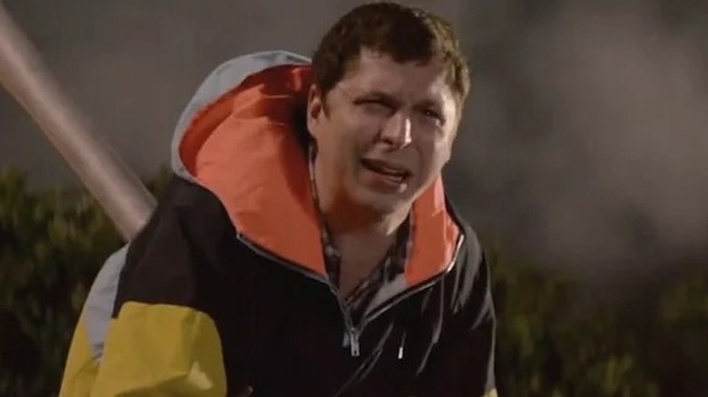 Michael Cera being impaled by light post