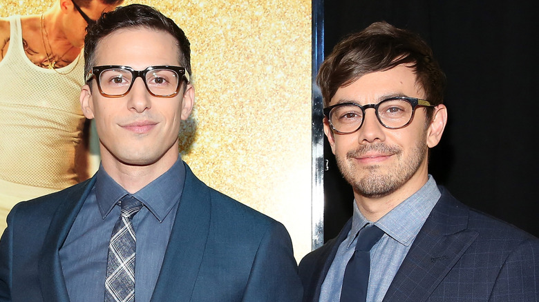 Andy Samberg poses with Jorma Taccone