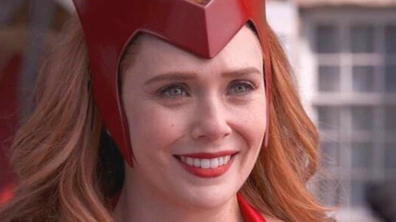 Wanda dressed in a Scarlet Witch costume