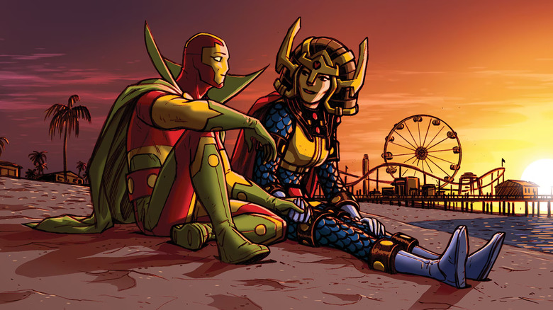 Mister Miracle and Big Barda talking on the beach in "Mr. Miracle"