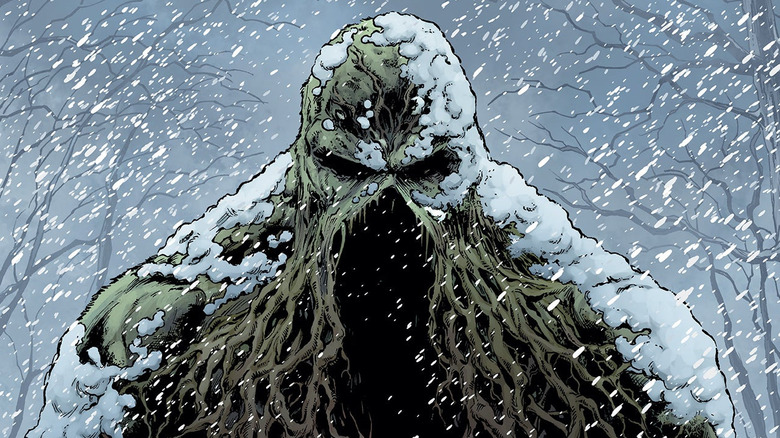 Swamp Thing staring in the middle of a snowstorm