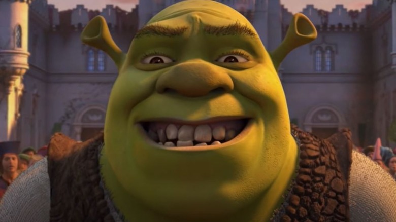 Shrek preparing for an awkward social gathering