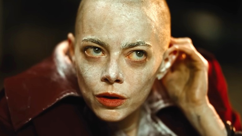 Michelle Fuller after having her head shaved in Bugonia