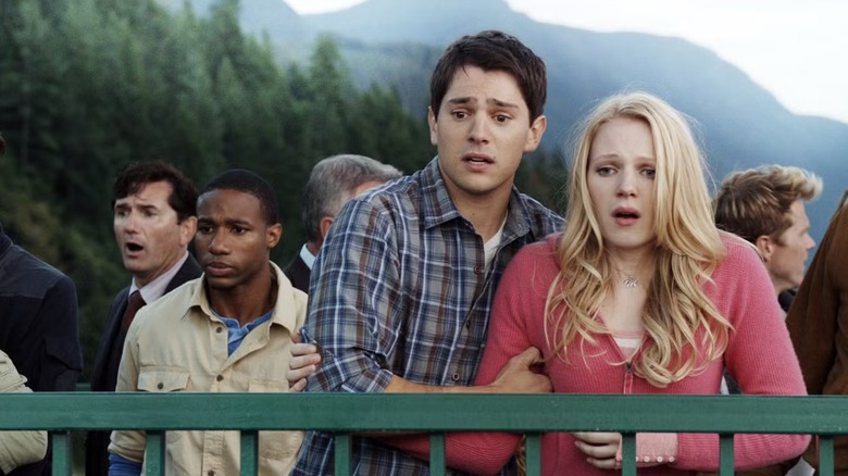Sam and the other survivors looking at immense carnage in "Final Destination 5" (2011)