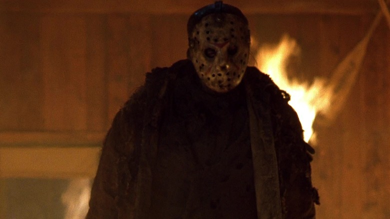 Jason Voorhees in fiery cabin