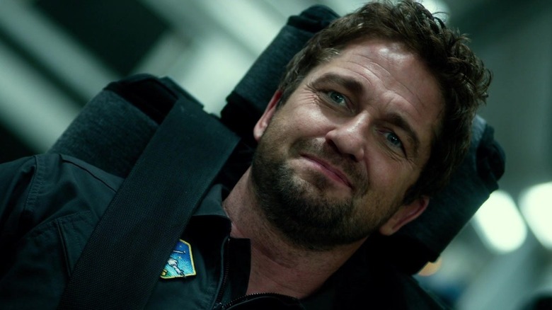 Gerard Butler smirking Geostorm