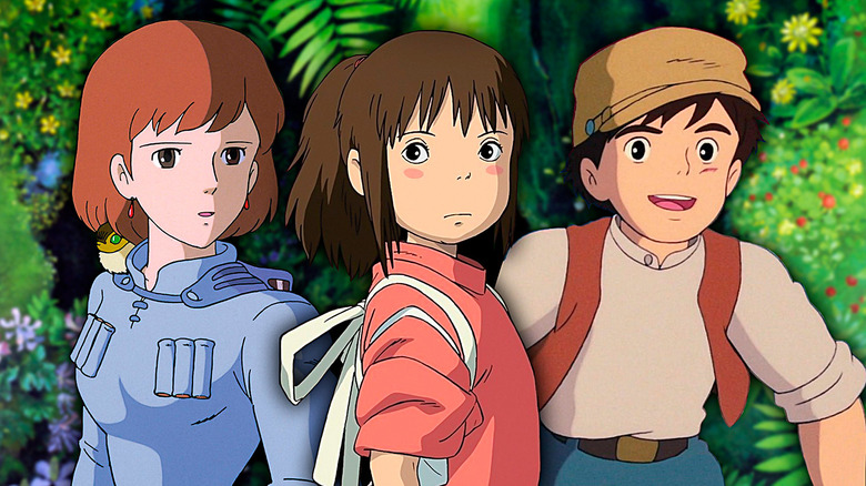 Nausicaa, Chihiro, and Pazu posing