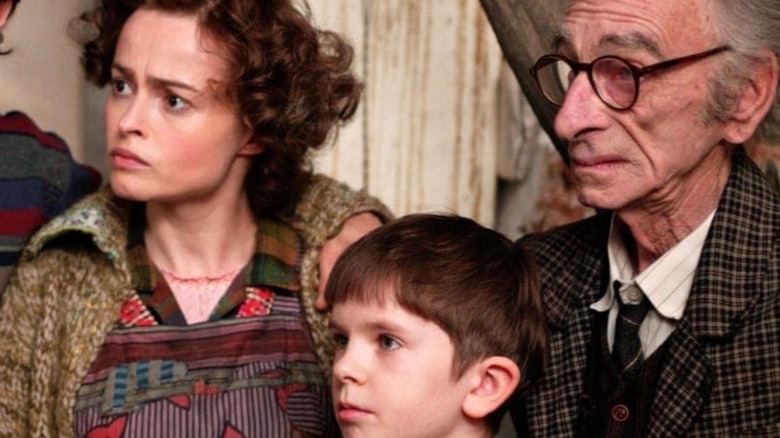 Mrs. Bucket, Charlie, and Grandpa Bucket