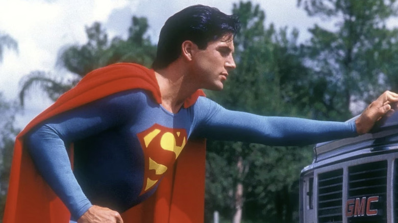 Superboy pushes a truck in "The Adventures of Superboy" (1989-1991)
