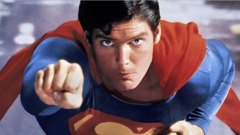 Superman flies at the camera in 
