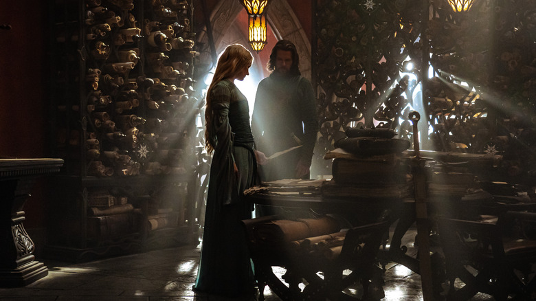 Galadriel and Elrond in a library in The Rings of Power