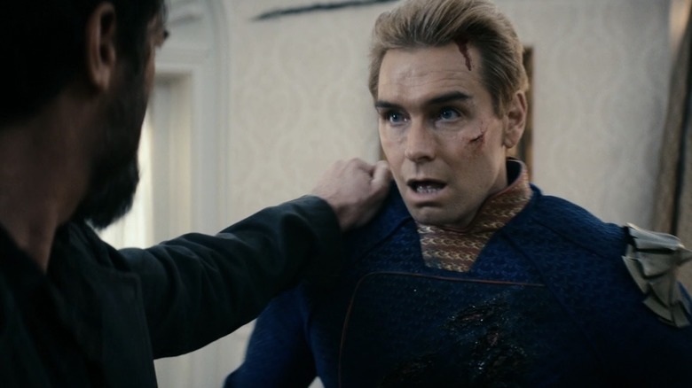 Homelander being beaten up by Butcher in The Boys series finale